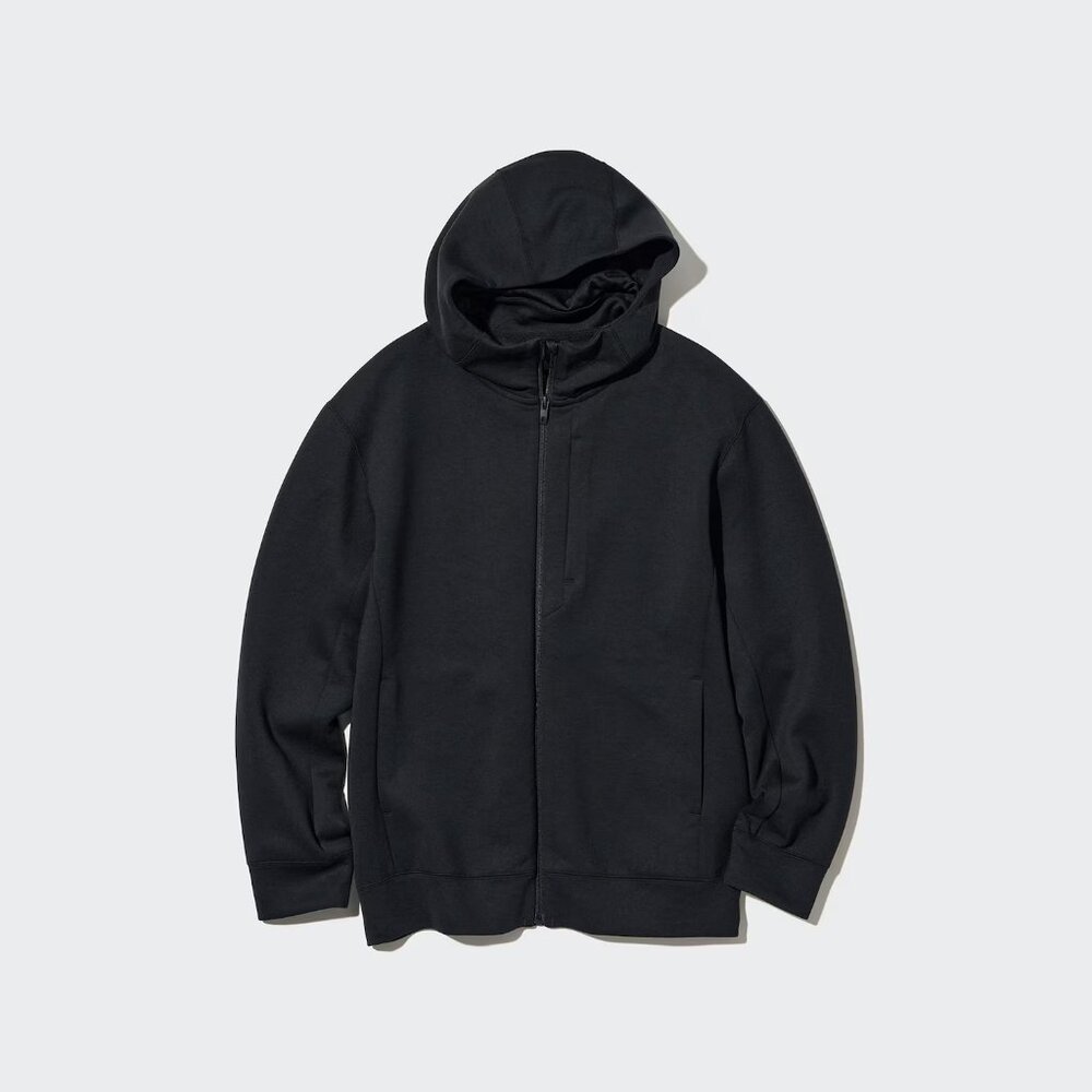 Uniqlo Stretch Dry Sweat Long-Sleeve Full-Zip Hoodie in Black, Size L